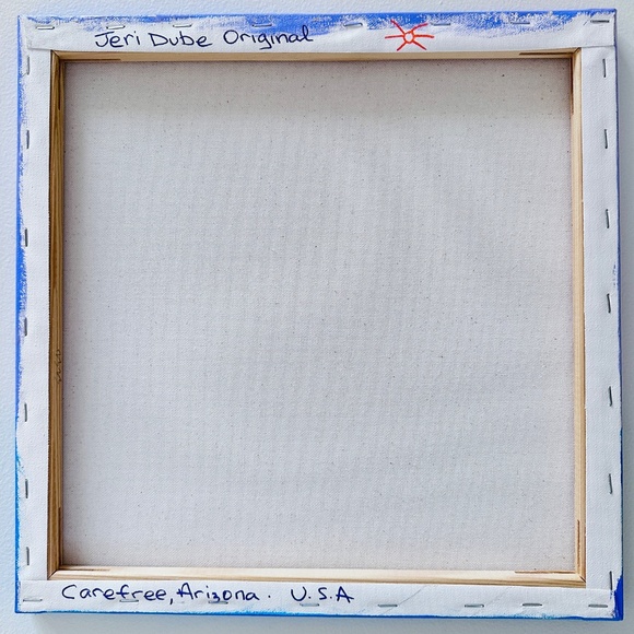 Original Folk Art Style Flower Bouquet Painting: Black Vase Multi Color 14" x14" - Picture 7 of 7